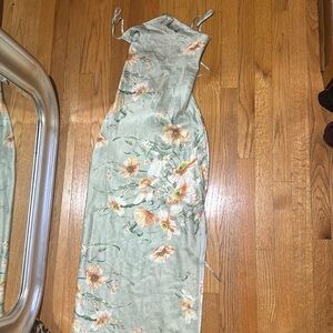 Green flower print silk dress